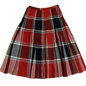 Vintage Highland Queen Pleated Wool Kilt Skirt Tartan Plaid Red Black Size 12